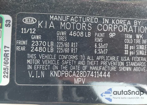 2013 Kia Sportage Lx из США, поврежденный, VIN KNDPBCA28D7411444